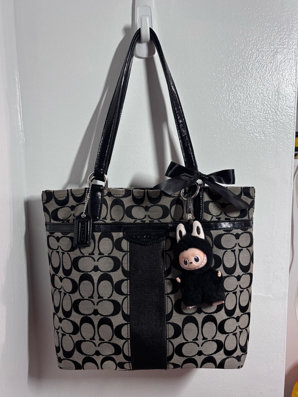 Vintage Coach Black and Gray Signature Canvas Tote Bag